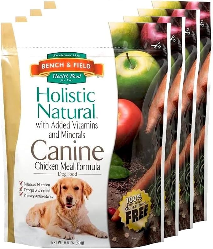 Bench & Field Holistic Natural Adult Dry Dog Food, Chicken Meal and Brown Rice Recipe 6.6 lb Bags (Pack of 4)-PawvioPets