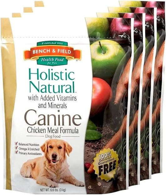 Bench & Field Holistic Natural Adult Dry Dog Food, Chicken Meal and Brown Rice Recipe 6.6 lb Bags (Pack of 4)-PawvioPets