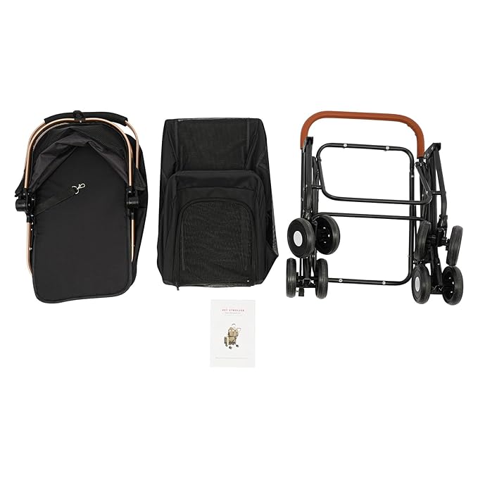 Foldable Pet Stroller for Small & Medium Dogs, Double Dog & Cat Stroller with 3-in-1 Travel System, Detachable Pet Carrier with Wheels for Cats and Dogs up to 77 lbs, Black-PawvioPets