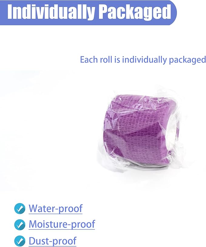9 Pack 2" x 5 Yards Self Adhesive Bandage Wrap Self Stick Wrap for Ankle, Wrist, Finger, Sports, Breathable Cohesive Vet Tape for Pets (Purple)-PawvioPets