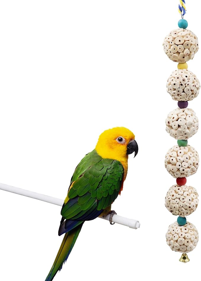 Bird Chewing Toy, Bird Sola Ball Toy with Bell, Bird Cage Accessories, Cage Toys for Cockatiel Parakeet Parrot Budgies Rat Hamster Chinchilla Rabbit Bunny African Grey-PawvioPets