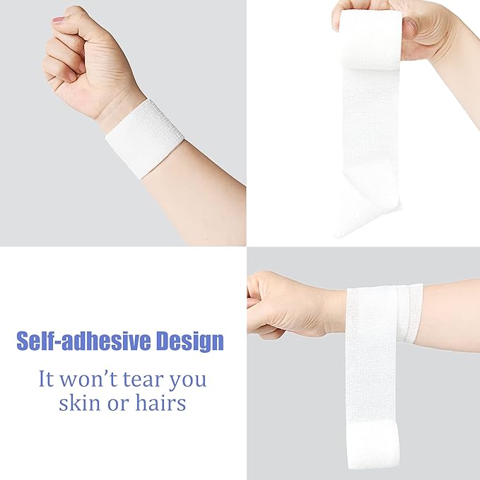9 Pack 2" x 5 Yards Self Adhesive Bandage Wrap Self Stick Wrap for Ankle, Wrist, Finger, Sports, Breathable Cohesive Vet Tape for Pets (White)-PawvioPets