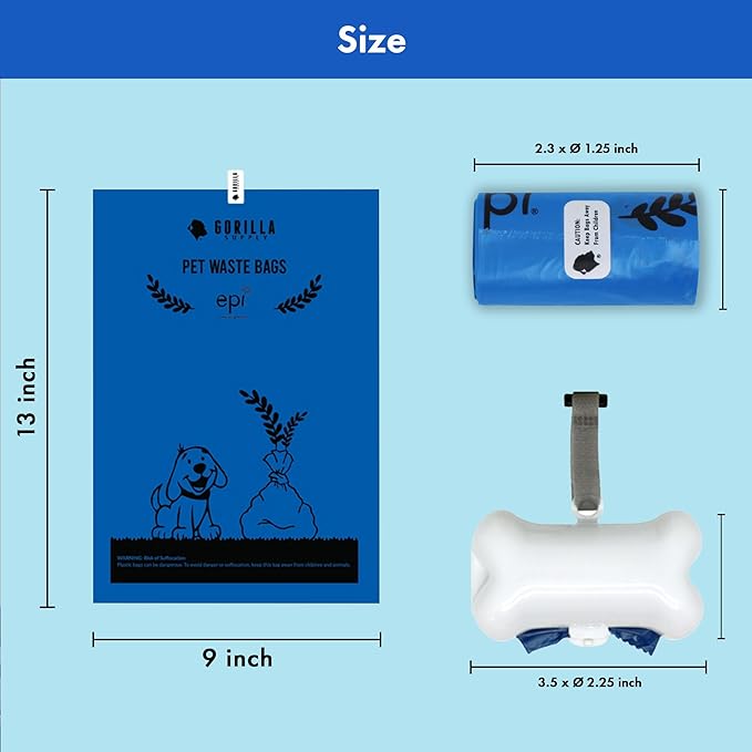 GORILLA SUPPLY 1000 Dog Poop Waste Bags with Dispenser and Leash Tie, 9" x 13", Blue, 1000 Count-PawvioPets