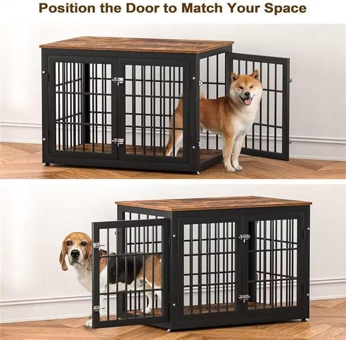 38 Inch Heavy Duty Dog Crate Furniture for Large and Medium Dogs, Decorative Pet House End Table, Wooden Cage Kennel Furniture Indoor, Rustic Brown-PawvioPets