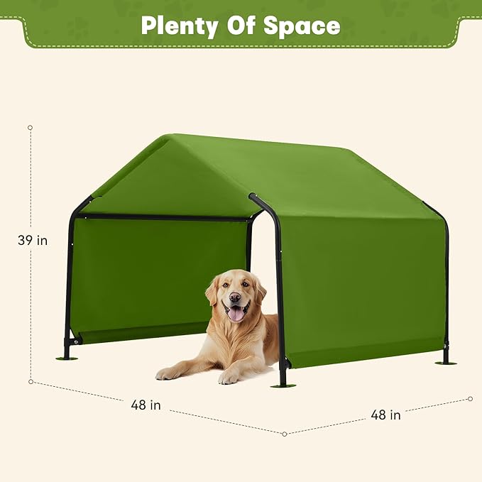 Dog Shade Shelter Outdoor 4'x4'x3' Tent for Large Medium Dogs, Outside Sun Rain Canopy Pet House for Livestock Pigs Cats with Waterproof Roof Ground Nails,Deep Green-PawvioPets