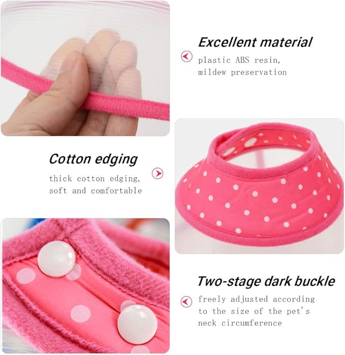 Andiker Pet Cone Recovery Dog Cone Adjustable Dog Collar Clear Padded Collar with Breathable Soft Edge Plastic Puppy Cone Protect The Neck Surgery Recovery Designed for Cats and Puppies (Small, Pink)-PawvioPets