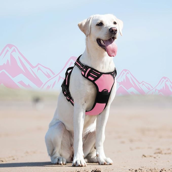 Eagloo Dog Harness for Large Dogs, No Pull Service Vest with Reflective Strips and Control Handle, Adjustable and Comfortable for Walking, No Choke Pet Harness with 2 Metal Rings, Pink, L-PawvioPets