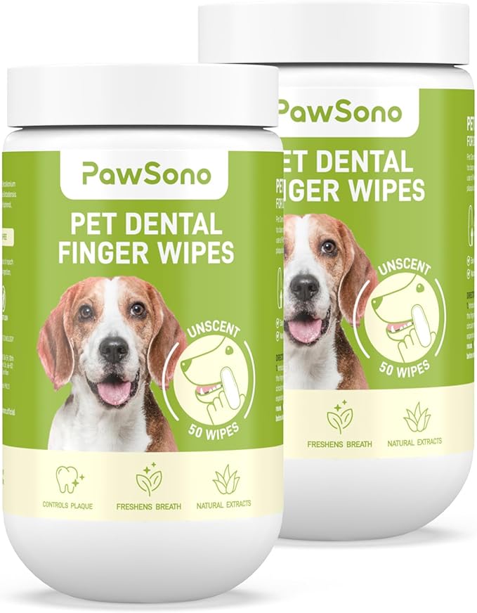 Dog Tooth Brushing Kit, Fresh Breath Pet Dental Finger Wipes for Dogs & Cats, Dog Dental Wipes Teeth Wipes, Lick-Safe Pet Toothbrus for Easy Removal of Tartar Buildup, Unscented, 100 PCS-PawvioPets