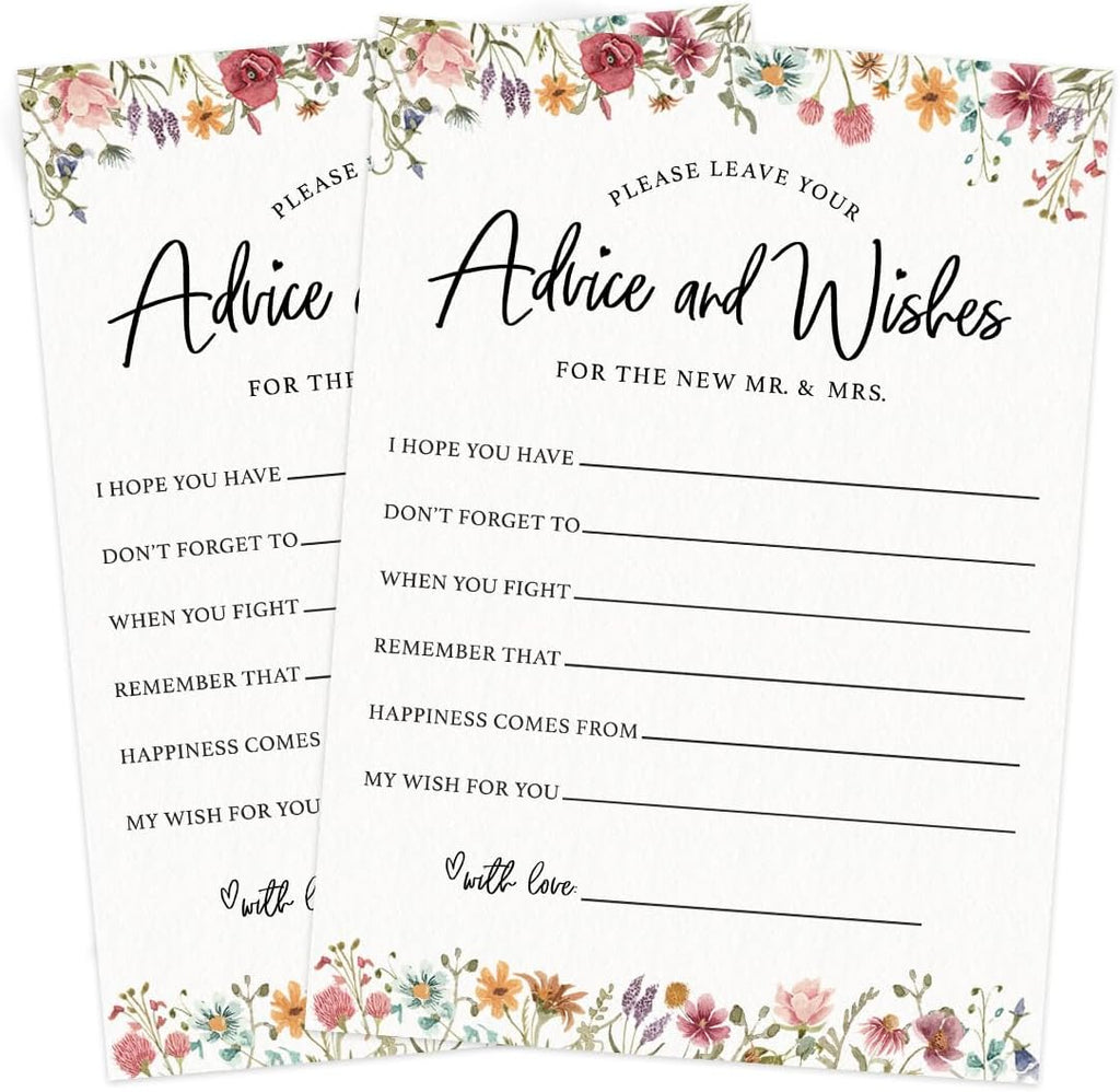 Printed Party Wedding Advice Cards – Wildflower Theme, Bridal Shower Games and Favors for Guests, Love In Bloom Floral Design, 30 Guests