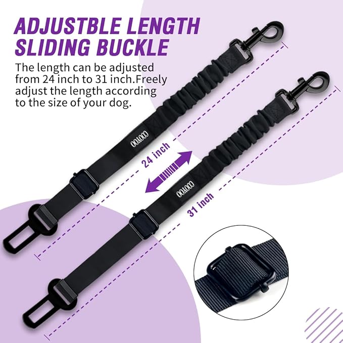 COOYOO Dog Seat Belt,3 Piece Set Retractable Dog Car Harness Adjustable for Vehicle Nylon Pet Safety Heavy Duty & Elastic-PawvioPets
