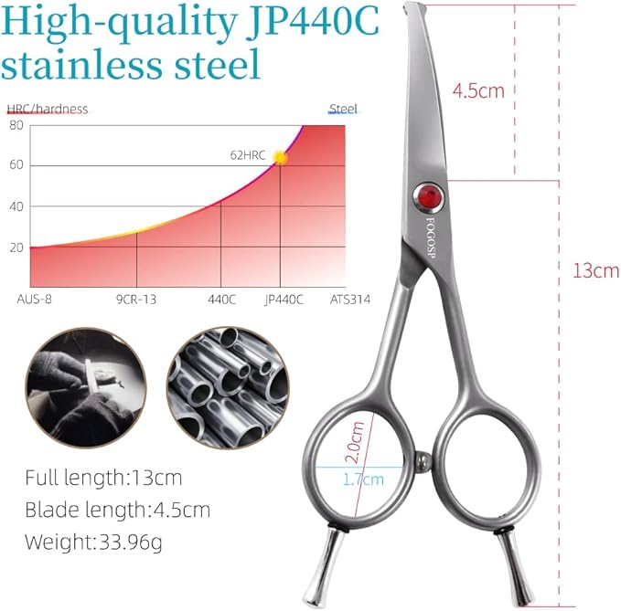 4.5" Curved Dog Scissors for Grooming Face and Paws with Safety Round Tip for Small Dogs Face Paw Ears Trimmer Professional Small Cat Grooming Shears (4.5" Curved, Gray)-PawvioPets