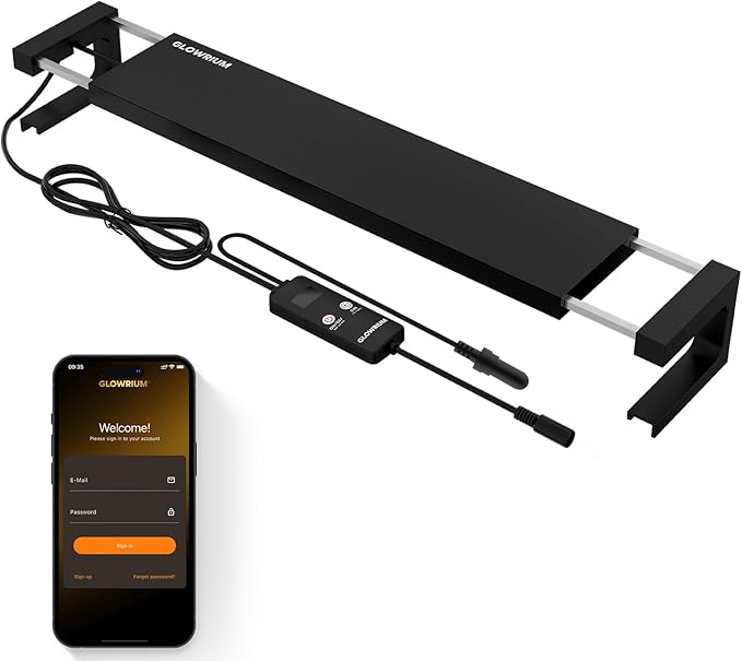 GLOWRIUM Saltwater Aquarium Light, Smart Reef Coral Fish Tank Light with Bluetooth + WiFi Dual Control App, DIY Spectrum, Brightness Adjustable, Anti-Drop, Real Time Water Temperature Sensor(36-48 in)-PawvioPets