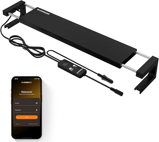 GLOWRIUM Saltwater Aquarium Light, Smart Reef Coral Fish Tank Light with Bluetooth + WiFi Dual Control App, DIY Spectrum, Brightness Adjustable, Anti-Drop, Real Time Water Temperature Sensor(36-48 in)-PawvioPets