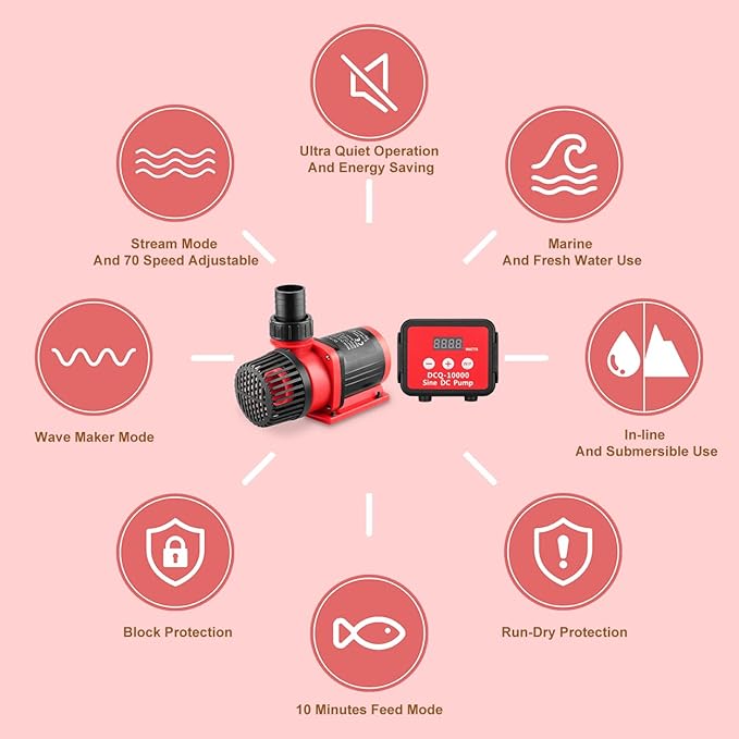 2640GPH 80W Aquarium DC Retrun Pump With LCD display Controller,DC24V 18FT Lift Controllable water pump for fresh and marine water fish tank,100 speeds ECO Quiet inline and submersible pump-PawvioPets