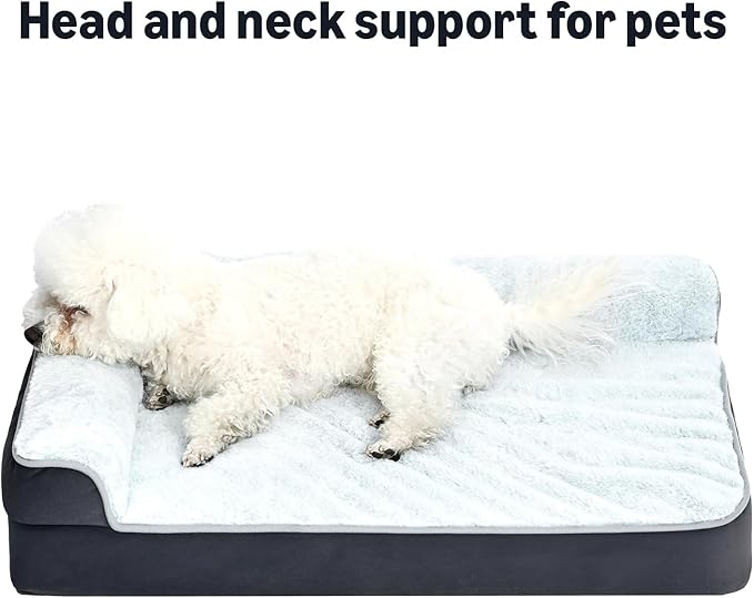 Amazon Basics Washable L-Shaped Dog Bed for Small Dogs, Anti-Slip Pet Sofa Bed for Indoor Dogs, Crate Bed, 30x20x6.5 Inches, Gray-PawvioPets