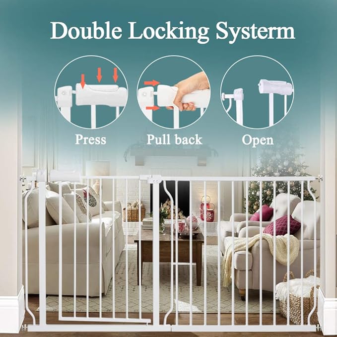 ALLAIBB Extra Wide Pressure Mounted Baby Gate Walk Through Child Kids Safety Toddler Tension White Long Large Pet Dog Gates with Extension for doorways Kitchen (38.58-43.31"/98-110cm)-PawvioPets