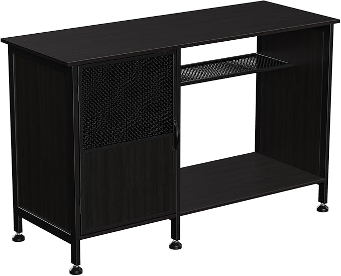 Fish Tank Stand, Modern Aquarium Stand with Built-in Cabinet and Shelves - Sleek Black Iron and Wood Grain Design for Stylish Home Décor（ 51.97" x W 19.69" x H 31.5"） Black-PawvioPets