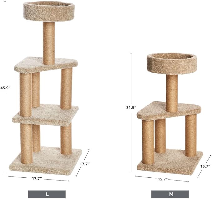 Amazon Basics Cat Tree - Indoor Cat & Kittens Multi-Level Climbing Activity Tower with Scratching Posts, Large (45.9"H) - Beige-PawvioPets