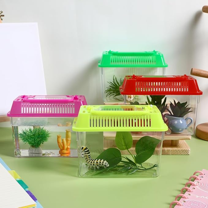 4pcs Portable Handheld Fish Tank Lightweight Aquarium for Turtle Goldfish and Hamster Transparent Container with Creative Design for Easy Feeding and Cleaning-PawvioPets