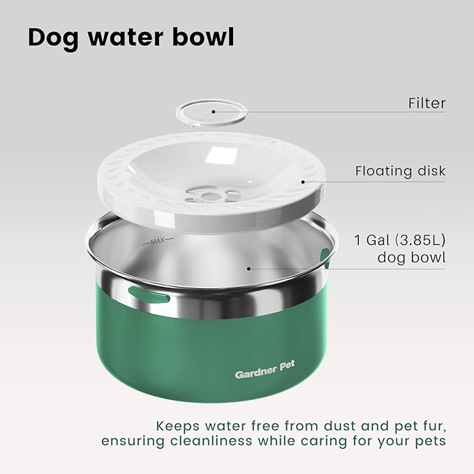 Gardner Pet Dog Bowls 1 Gallon (3.85L) Stainless Steel No Spill Dog Water Bowl, Slow Water Feeder Metal Bowls, Spill Proof Water Dispenser for Large Dogs, Promotes Healthy Hydration-PawvioPets