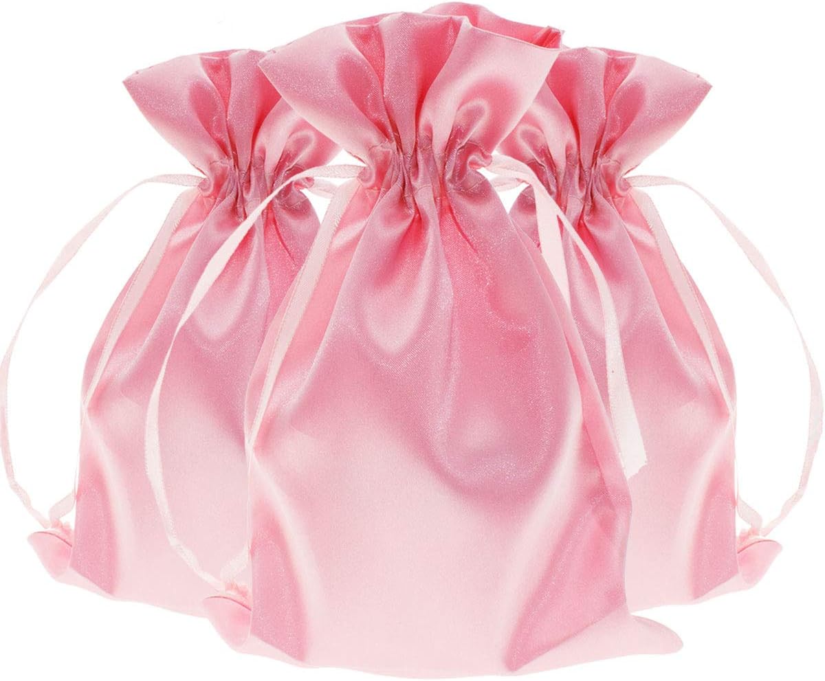 Knitial 6" x 9" Light Pink Satin Gift Bags, Jewelry, Wedding Favor Silky Drawstring Bags Baby Shower Christmas 50 Count