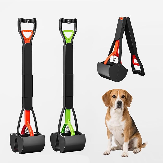 2 Pack 32 Inch Foldable Dog Pooper Scooper,Dog Poop Pick Up Tool for Large&Small Dogs,Sturdy & Light Weight,Easy to Carry and Clean-PawvioPets
