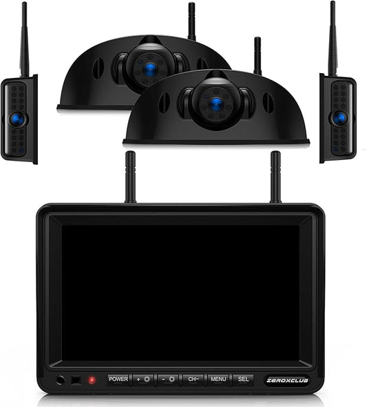 4 Cameras Wireless RV Backup System with 7-Inch Monitor, 2 Rear Sharkfin 2 Side Cameras, IR Night Vision, IP69k Waterproof Recording, Compatible with Furrion Pre-Wired RV Truck Trailer BW4-PawvioPets