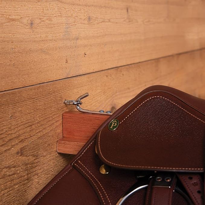 Collapsible Wooden English Saddle Rack | 18" Length | Easy to Mount | Folds Down Not Used | Fits Shorter Skirted Western Horse Saddles | Natural Pine Finish-PawvioPets