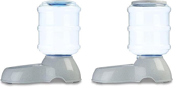 Amazon Basics Automatic Dog Cat Water Dispenser Gravity Feeder Set, Pack of 2, Small, 6-Pound Food Capacity, 1-Gallon, Gray-PawvioPets