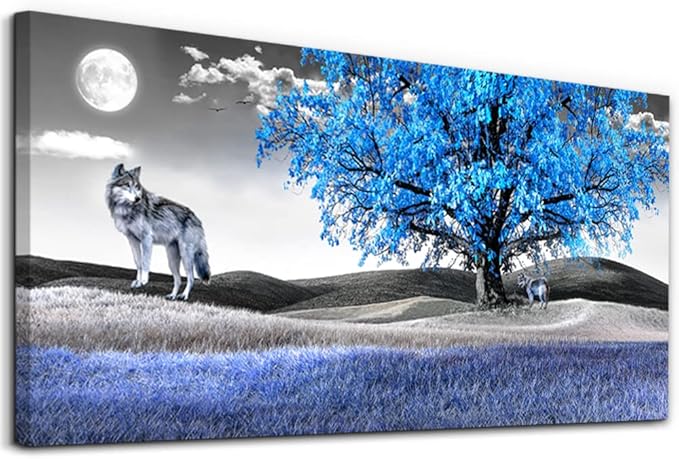 Canvas Wall Art For Living Room Family Wall Decor For Bedroom Modern Office Decorations Blue Tree Wall Pictures Artwork Black And White Scenery Paintings Room Canvas Art Prints Home Decor 20" X 40"-PawvioPets