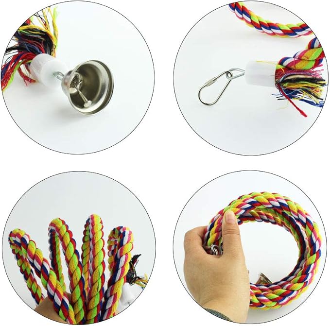 2pcs 63in Bird Perch Rope Bungee Parrot Toy - Pure Natural Cage Chewing Toy-PawvioPets