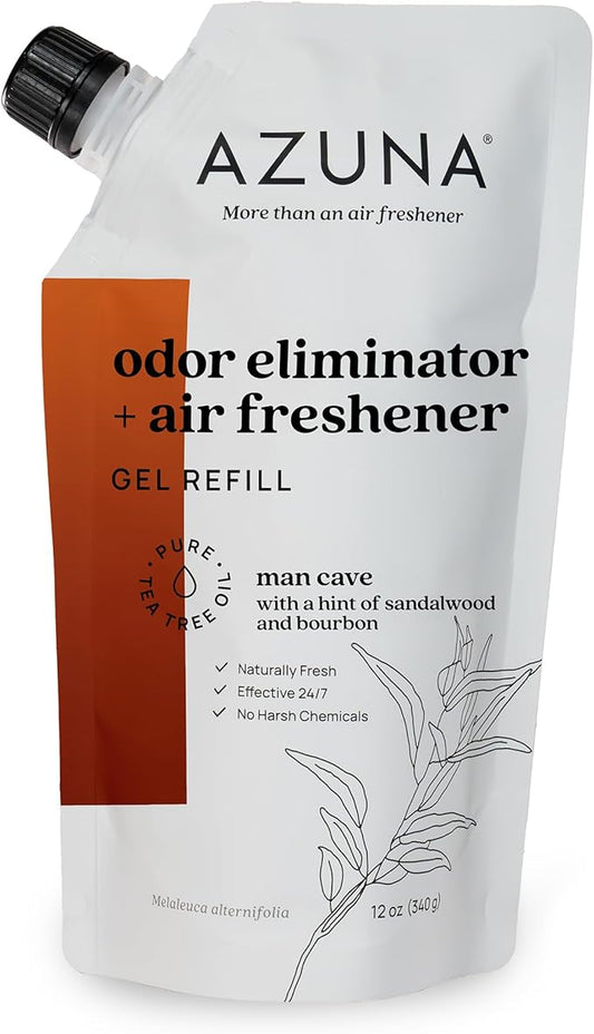 Azuna All-Natural Odor Remover Gel Refill Pouch | Air Purifier with Tea Tree Oil | Plant-Based & Long Lasting | For Pet Odors, Smoke & Strong Odors | Sandalwood/Bourbon, 12 oz.-PawvioPets