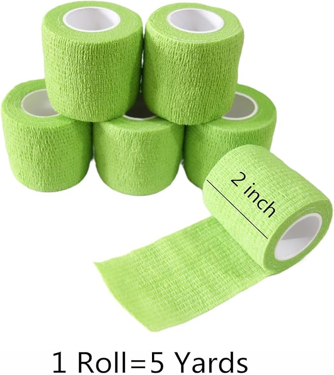 6 Pack 2" x 5 Yards Self Adhesive Bandage Wrap Breathable Cohesive Vet Wrap for Pets, Elastic Self-Adherent Tape for Sports, Wrist, Ankle (Green)-PawvioPets
