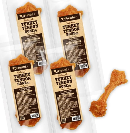 Afreschi Natural Turkey Tendon Bone (S) Pack of 4, Dog Treats for Signature Series, All Natural Human Grade Puppy Chew, USA-Sourced Turkey Tendon, Hypoallergenic, Rawhide Alternative-PawvioPets