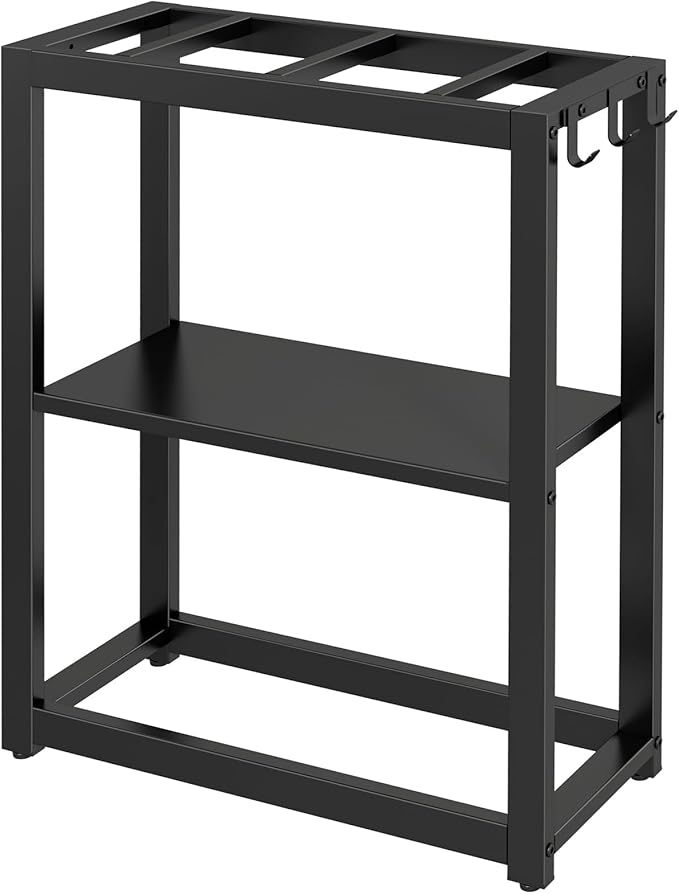 10-20 Gallon Fish Tank Stand with Storage Shelf, Aquarium Stand Measuring 24.8" W x 9.5" D x 30.1" H with Hooks,Heavy Duty Metal Turtle Reptile Tank Stand, Easy Assemble-PawvioPets