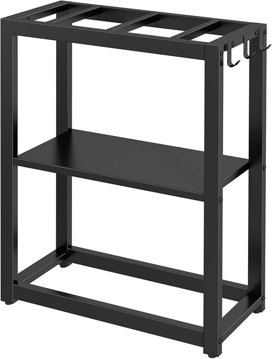10-20 Gallon Fish Tank Stand with Storage Shelf, Aquarium Stand Measuring 24.8" W x 9.5" D x 30.1" H with Hooks,Heavy Duty Metal Turtle Reptile Tank Stand, Easy Assemble-PawvioPets