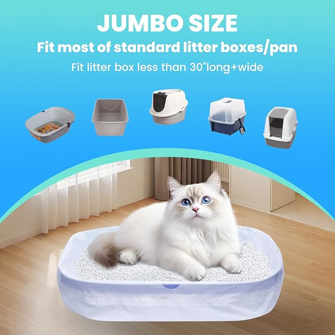 60 Pack Large Cat Litter Bags - 3MIL Extra Thick Leakproof Litter Box Liners, 31"x18" Heavy Duty Drawstring Cat Litter Liners for Automatic Litter Box, Odor Control Disposable Kitty Litter Bags 6 Roll-PawvioPets