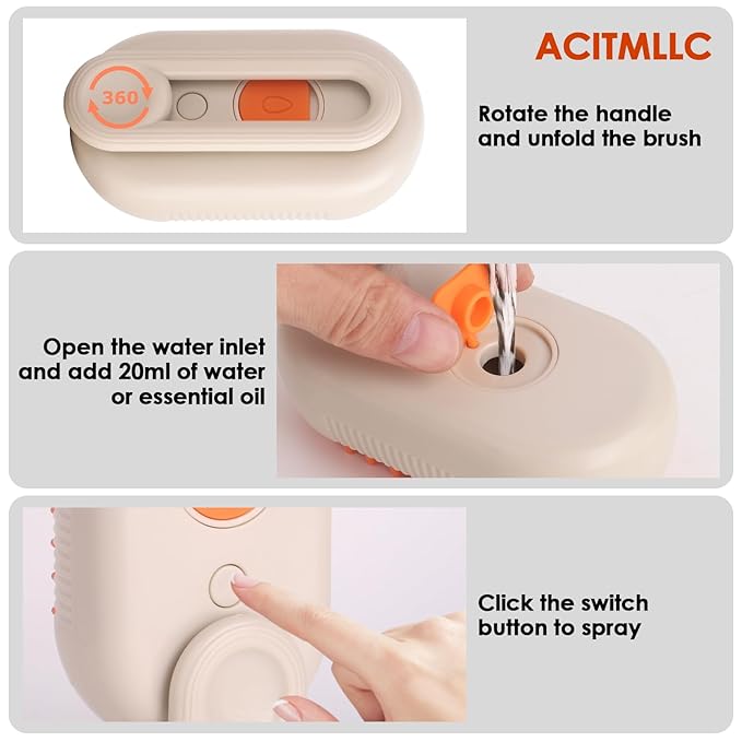 4 in 1 Cat Steam Brush for Shedding, Cleaning, Massage & Smooth, USB Rechargeable Pet Spray Hair Removal Comb, for Indoor Long/Short Haired Cats & Dogs (White)-PawvioPets