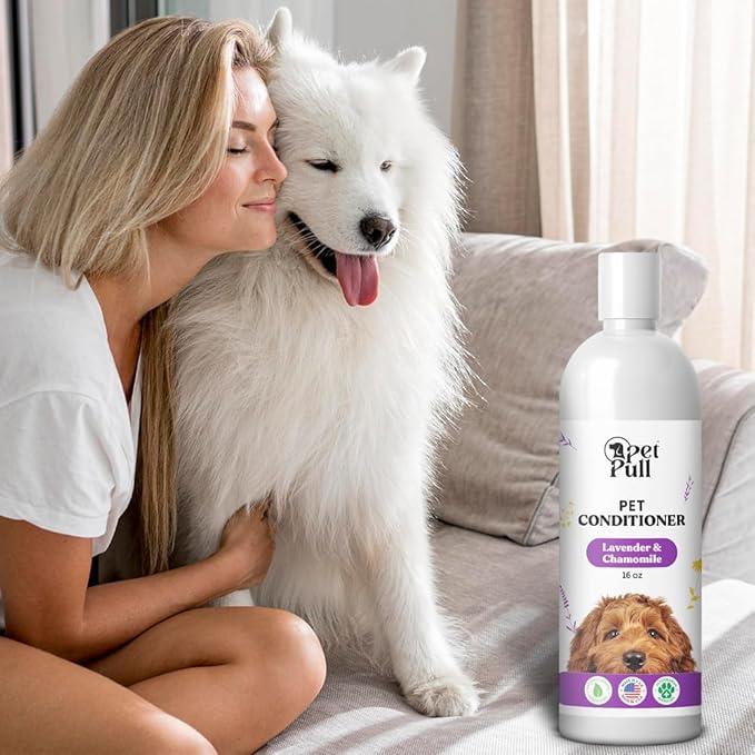 Dog Conditioner Puppy Essentials - Moisturizing Conditioner for Dogs with Lavender and Chamomile Scent - Plant Based Dog Bath Supplies Detangle and Revive Pet's Coat - Made in USA (16 Oz)-PawvioPets