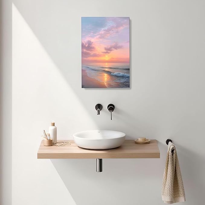 Beach Sunset Wall Art Ocean Coastal Scenery Wall Decor Seascape Picture Canvas Landscape Painting Print Framed Artwork Decorations for Living Room Office Bedroom Kitchen 16"x24"-PawvioPets