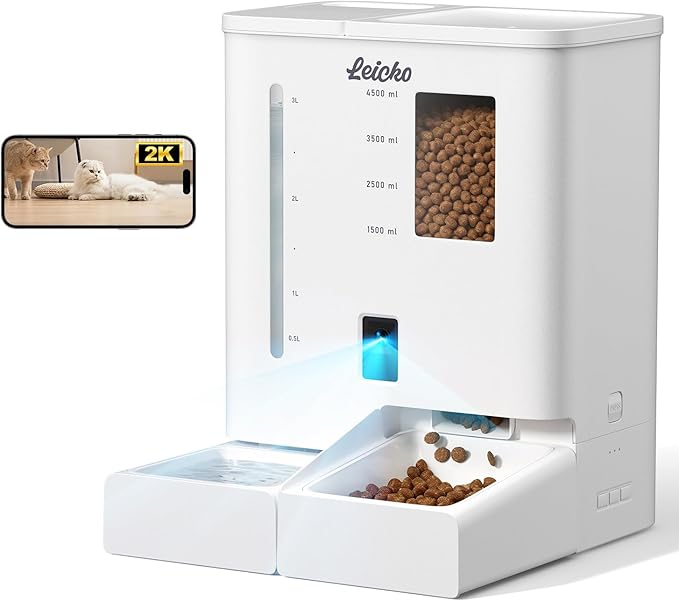 Automatic Cat Feeder with Camera,5G/2.4G WiFi Pet Feeder,2K HD Video and Night Vision,Easy APP Operation,Low Food and Food Clogging APP Tips,Water and Grain Large Capacity Feeder-PawvioPets
