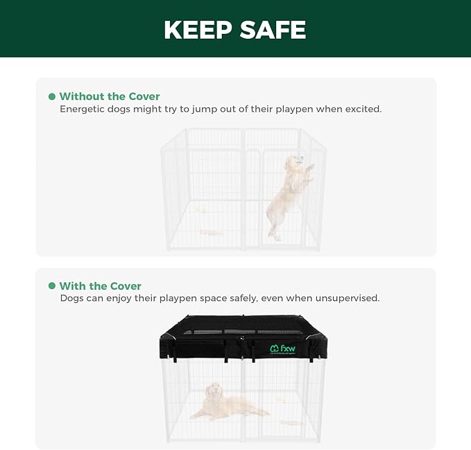 FXW Homeplus Unleashed Indoor Dog Playpen - Stress-Free and Safe Play, Heavy Duty 40 Inch 8 Wire Panels with Playpen Cover for Medium and Large Dogs, Black│Patented-PawvioPets
