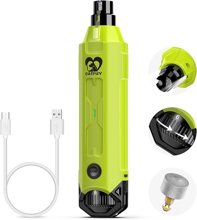 Casfuy 6-Speed Dog Nail Grinder - Newest Enhanced Pet Nail Grinder Super Quiet Rechargeable Electric Dog Nail Trimmer Painless Paws Grooming & Smoothing Tool for Large Medium Small Dogs (Green)-PawvioPets
