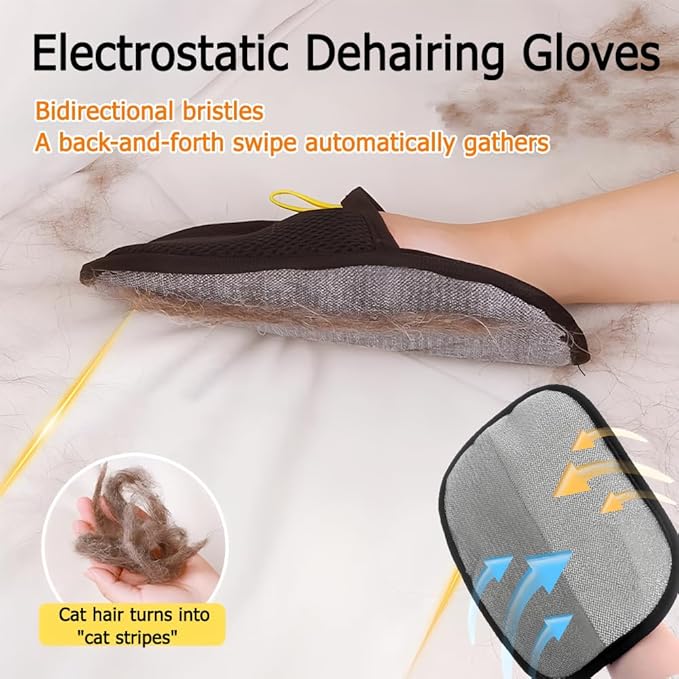 Double-Sided Pet Hair Removal Gloves - Reusable Static Removal Grooming Gloves for Dogs & Cats, Efficient Fur Removal Tool for Furniture, Carpet, Car Seats, Sofa, Bedding & Clothes (2 Pack)-PawvioPets
