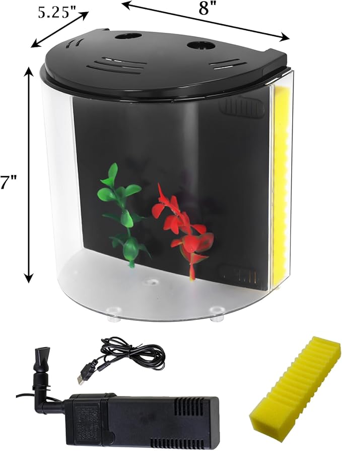 AQUANEAT Fish Tank, 1.2 Gallon Aquarium, Small Betta Fish Tank Starter Kit with LED Light and Water Filter Pump, Round-PawvioPets