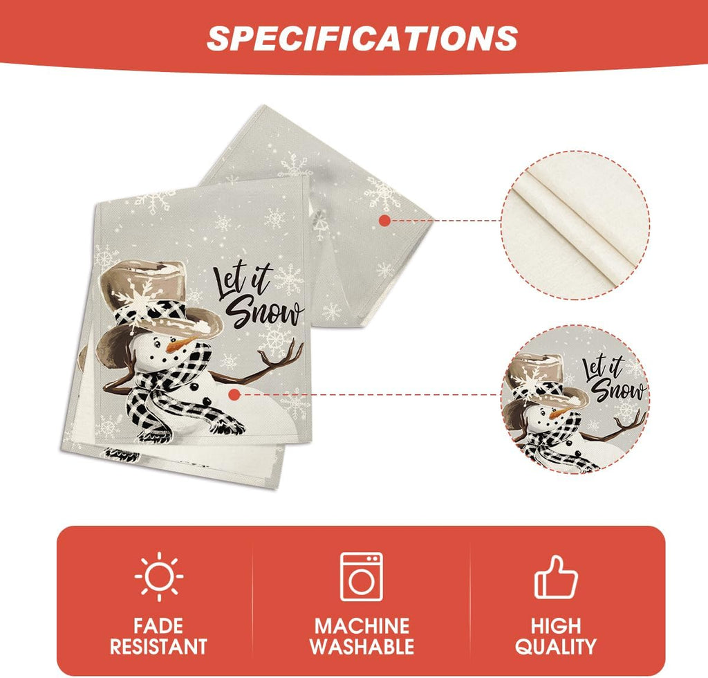 Artoid Mode Grey Snowman Snowflake Let it Snow Winter Table Runner, Seasonal Christmas Kitchen Dining Table Decoration for Home Party Decor 13x60 Inch