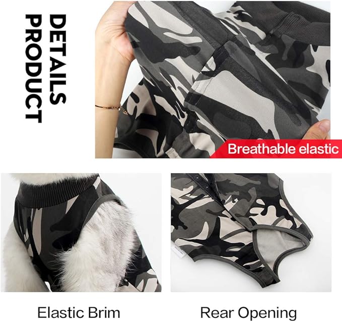 DOTON Cat Recovery Suit for Male and Female Surgical Post Surgery Soft Cone Onesie Shirt Clothes Neuter Licking Protective Diapers Outfit Cover Kitten Spay Collar(L, Camouflage)-PawvioPets