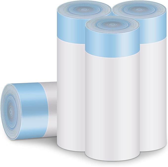 Cat Litter Bags, 80 Pieces Litter Box Liners for Automatic Cat Litter Box Self Cleaning, 4 Rolls 18 x 18 inches Robot Drawstring Bags, White-PawvioPets