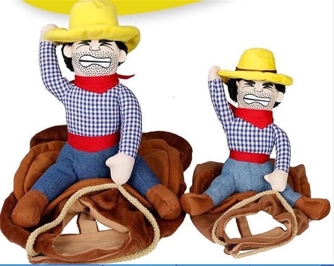 Deluxe Cowboy Rider Pet Costume - Funny Dog Halloween Outfit with Doll and Hat, Adjustable Knight Style Costume for Labs, German Shepherds, and Golden Retrievers, and More (M)-PawvioPets