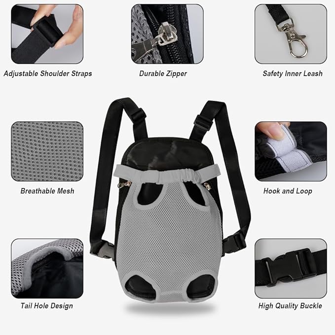 FEimaX Dog Carrier Backpack Pet Legs Out Front Cat Travel Bag, Adjustable Puppy Backpacks Carriers Hands-Free for Small Medium Dogs Cats Hiking Traveling Camping Daily Walking (X-Large, Grey)-PawvioPets